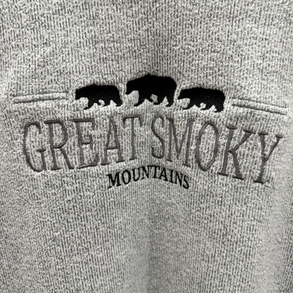 VTG‎ Great Smoky Mountains Bear Embroidered Gray Fleece Sweatshirt Mens Large - Picture 2 of 5